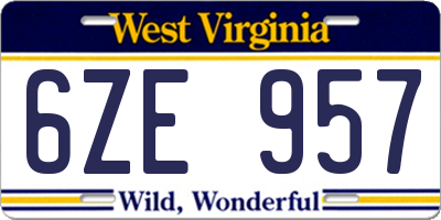WV license plate 6ZE957