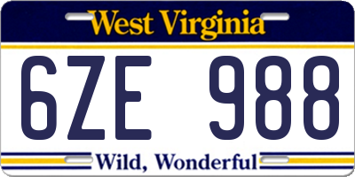 WV license plate 6ZE988