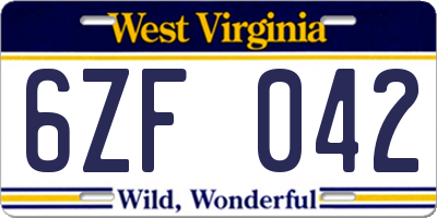 WV license plate 6ZF042