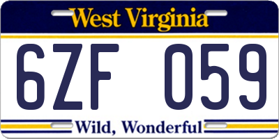 WV license plate 6ZF059