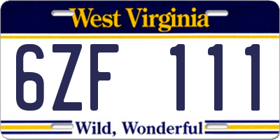 WV license plate 6ZF111