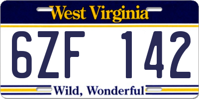 WV license plate 6ZF142