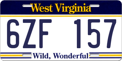 WV license plate 6ZF157