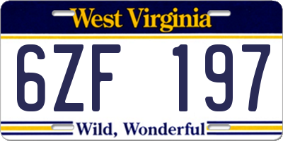 WV license plate 6ZF197