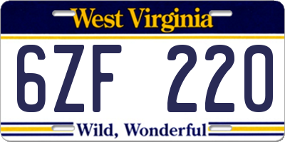 WV license plate 6ZF220