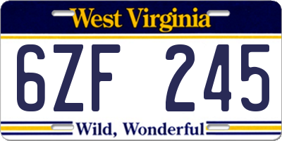WV license plate 6ZF245