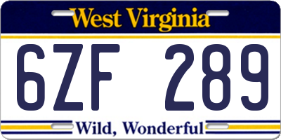 WV license plate 6ZF289