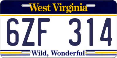 WV license plate 6ZF314
