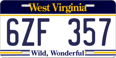 WV license plate 6ZF357
