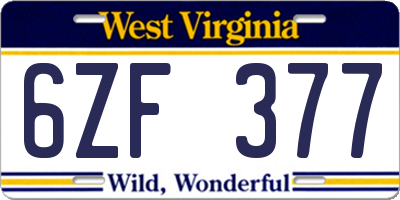WV license plate 6ZF377