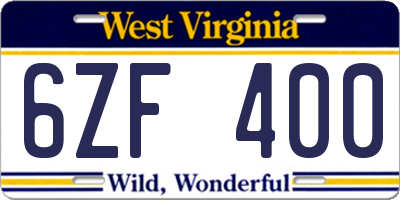 WV license plate 6ZF400
