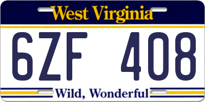 WV license plate 6ZF408