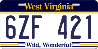 WV license plate 6ZF421