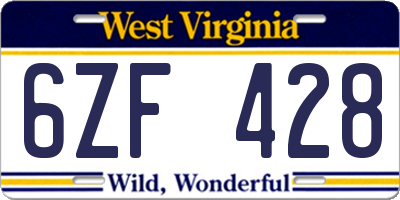 WV license plate 6ZF428