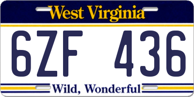 WV license plate 6ZF436
