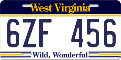WV license plate 6ZF456