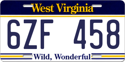 WV license plate 6ZF458