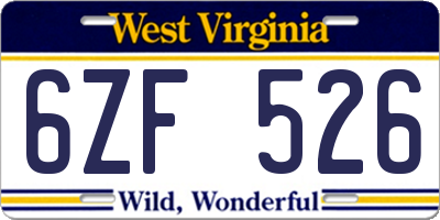 WV license plate 6ZF526