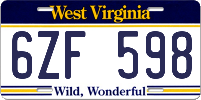 WV license plate 6ZF598