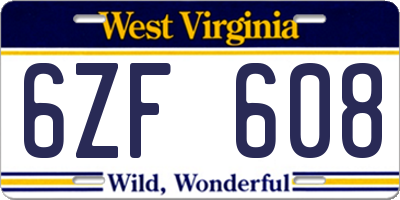 WV license plate 6ZF608