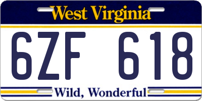 WV license plate 6ZF618