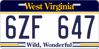 WV license plate 6ZF647