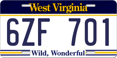 WV license plate 6ZF701