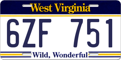 WV license plate 6ZF751
