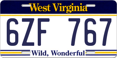 WV license plate 6ZF767