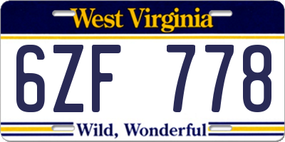 WV license plate 6ZF778