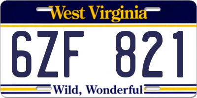 WV license plate 6ZF821