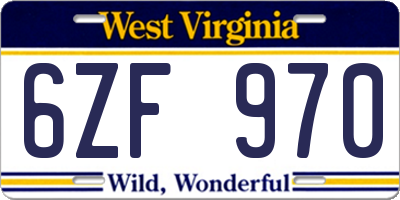 WV license plate 6ZF970