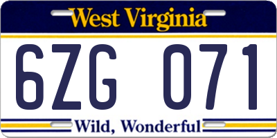 WV license plate 6ZG071