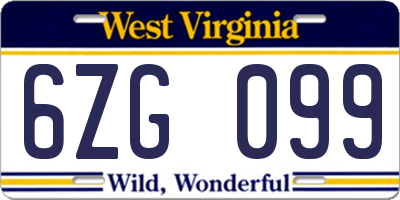WV license plate 6ZG099