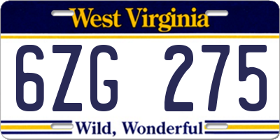 WV license plate 6ZG275