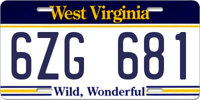 WV license plate 6ZG681