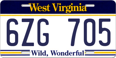 WV license plate 6ZG705