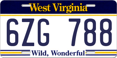 WV license plate 6ZG788