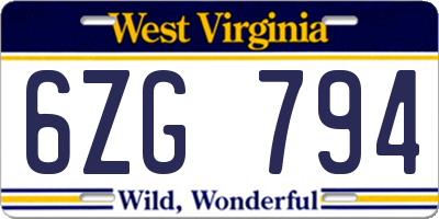 WV license plate 6ZG794