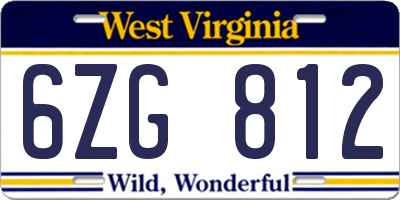 WV license plate 6ZG812