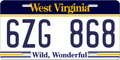 WV license plate 6ZG868