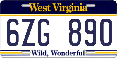 WV license plate 6ZG890