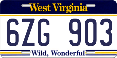 WV license plate 6ZG903