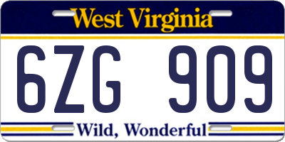WV license plate 6ZG909