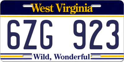WV license plate 6ZG923