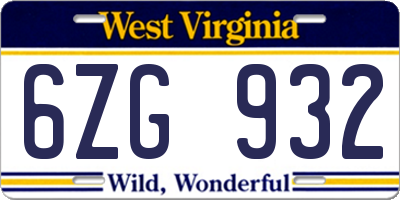 WV license plate 6ZG932