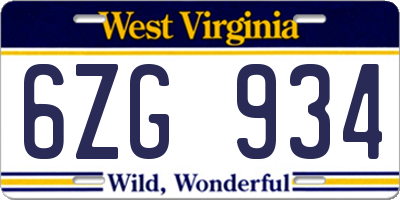 WV license plate 6ZG934