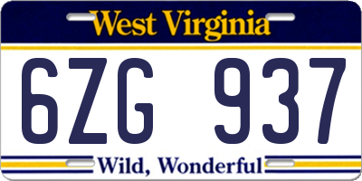 WV license plate 6ZG937