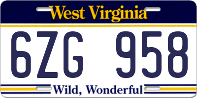 WV license plate 6ZG958
