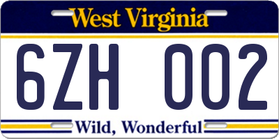WV license plate 6ZH002